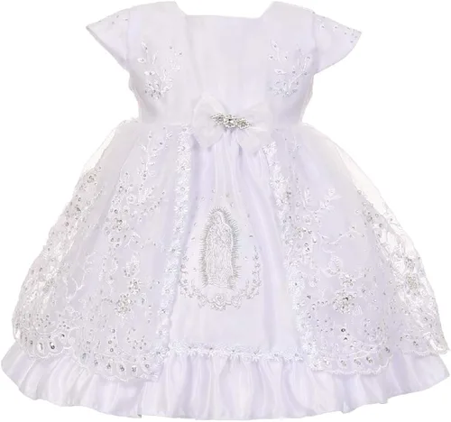 Vista 2 de Gigi's Classy Kids Baby Girls Blanco Bautizo Vestido Dedicación Diadema Virgen María Guadalupe Bautizo