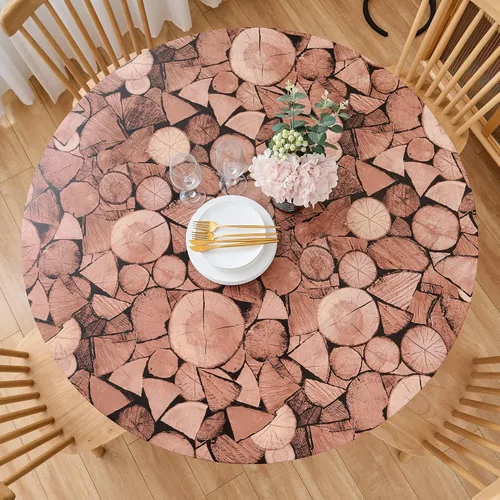 Vista 10 de LIBERECOO Mantel redondo de vinilo ajustable con reverso de franela, borde elástico, impermeable, resistente a las manchas, mantel lavable
