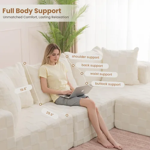 Vista 4 de Sofá modular seccional, sofá deshuesado en forma de L de 108 pulgadas con asiento profundo, sofá nube de pana para sala de estar, dormitorio,