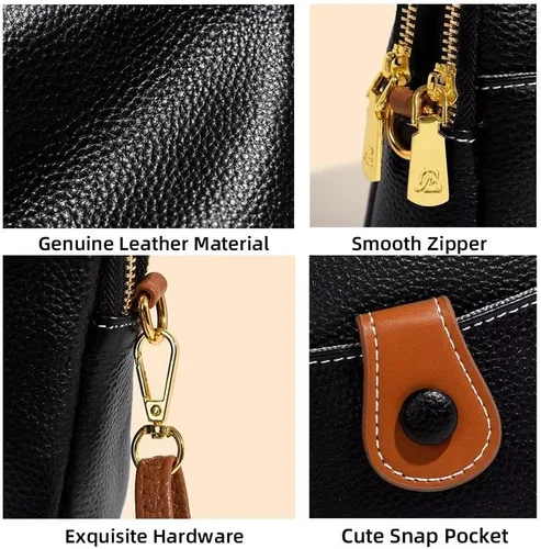 Vista 4 de Mudono Bolso bandolera pequeño para mujer, de cuero auténtico, bolso de hombro ligero, bolso vintage para uso diario
