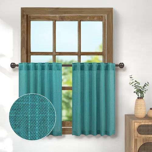 Vista 51 de Pitalk Cortinas de lino para café de 24 pulgadas de largo, con bolsillo trasero, plisadas, estilo bohemio, granja, cocina, cortinas para ventana