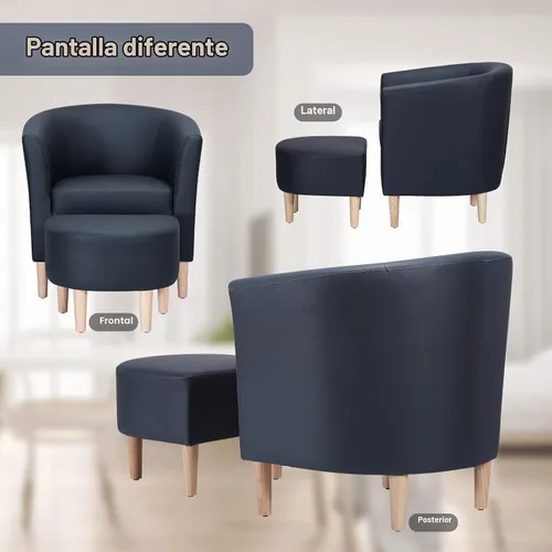 Vista 7 de DAZONE - Silla decorativa de piel con sillón otomano de imitación de barril azul marino