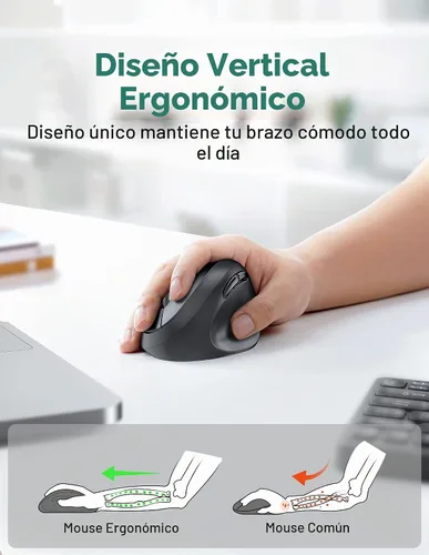 Vista 2 de TECKNET Ratón Ergonómico, 4800 DPI 5 Niveles de DPI Ajustables, Ratón Vertical Inalámbrico, 6 Botones, Ratón Silencioso de 2.4G para Laptop, PC Negro