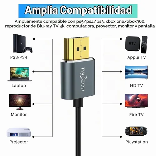 Vista 3 de Twozoh Cable HDMI a HDMI ultrafino de 1 pie, cable HDMI 2.0 hiperdelgado, cable HDMI extremadamente flexible compatible con 3D/4K @60Hz, 2160P, 1080P