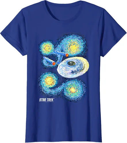 Vista 35 de Star Trek Camiseta de pintura de noche estrellada de la serie original, Negro, S