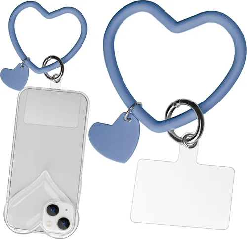 Vista 10 de Correa de silicona con forma de corazón para teléfono, correa de muñeca para teléfono celular con soporte para llaves, universal compatible