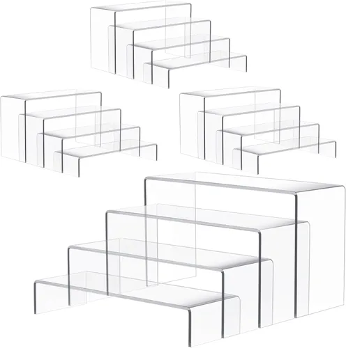 Vista 8 de Anglelife 8 Piezas Elevadores de Exhibición Grandes, Estante Rectangular Transparente de Mesa de 4" de Ancho para Mostrar Coleccionables, Soporte