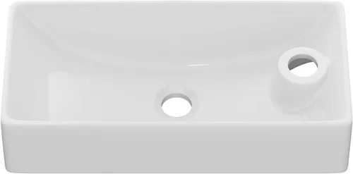 Vista 84 de Fregadero de baño de recipiente, semiempotrado, blanco y negro, 19 x 12 pulgadas, sobre encimera, fregaderos de cerámica rectangulares, encimera