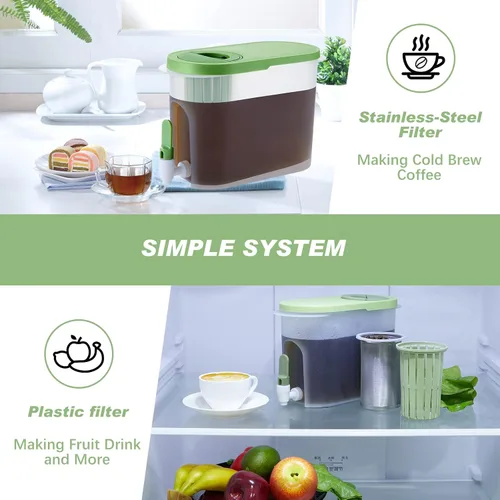 Vista 4 de Gerrii 2 unidades, dispensador de bebidas de plástico de 1 galón con 2 filtros, dispensador de bebidas para refrigerador, jarra de cerveza fría