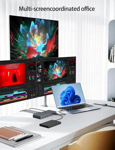 Vista 3 de Estación de acoplamiento para laptop con monitor doble, estación de acoplamiento USB C 15 en 1 con puerto de pantalla dual 4K, HDMI, VGA, 100 W PD