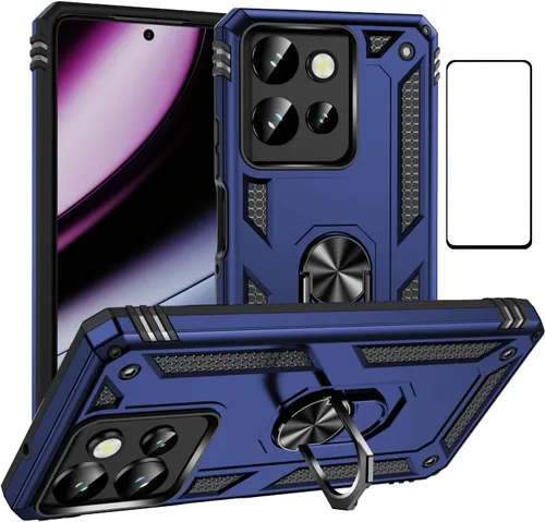 Vista 22 de Funda para Xiaomi POCO X3 NFC /X3 Pro con protector de pantalla, armadura de protección militar híbrida resistente a prueba de golpes, funda Negro
