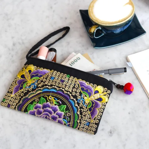 Vista 12 de Sabai Jai - Bolso de pulsera para teléfono inteligente - Carteras de embrague bordadas a mano Boho