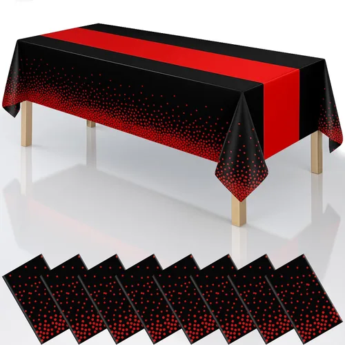 Vista 17 de Manteles de plástico desechables 2 en 1 de 54 x 108 pulgadas, mantel rectangular de cocina con lunares negros y azules, para boda, cumpleaños, baby