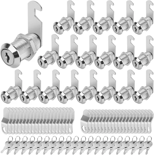 Vista 12 de Juego de cerraduras de gabinete Cylinnda, cerraduras de leva con llave similar de 1-1/2" de largo, paquete de 15, aleación de zinc