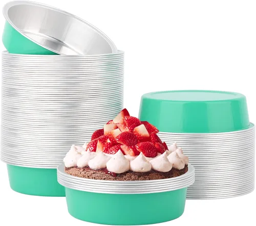Vista 26 de Beasea Paquete de 100 moldes desechables para hornear de 4 pulgadas, 7.3 onzas, 7.3 fl oz / 215ml, papel de aluminio, mini ramequín sin tapas
