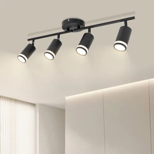 Vista 12 de Ketom Luminarias de Riel de Techo de 4 Luces, Foco LED de Techo Negro GU10, Kit de Luz de Riel Moderno para Cocina Pasillo Sala de Estar
