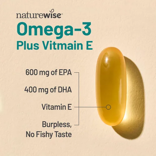 Vista 3 de NatureWise Suplemento de aceite de pescado Omega 3 extra fuerte – 1000 mg por porción – 600 EPA y 400 DHA y vitamina E – Apoyo para la salud