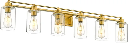 Vista 16 de HWH - Lámpara de tocador cromada con 5 luces sobre espejo, lámpara de pared moderna para baño, 37 pulgadas, acabado cromado, 5HLT63B-5W CH