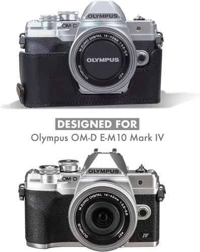 Vista 4 de MegaGear MG1932 Ever Ready - Funda de piel auténtica para cámara compatible con Olympus OM-D E-M10 Mark IV, color negro