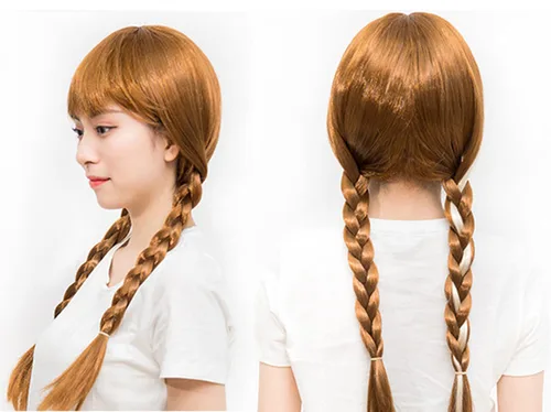 Vista 3 de Peluca de princesa para niñas, disfraz de cabello largo marrón, para fiesta de cosplay, cumpleaños, Halloween, talla M