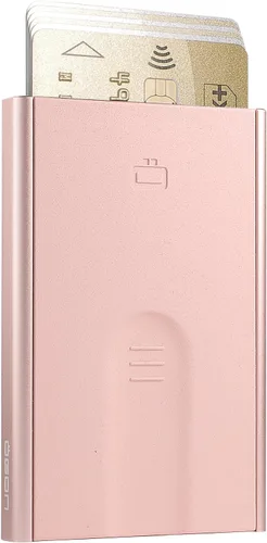 Vista 15 de ÖGON -DESIGNS- Tarjetero automático de aluminio, protección RFID contra fraude y desmagnetización, cartera delgada y minimalista para hombres