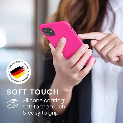 Vista 4 de kwmobile Funda compatible con Apple iPhone 11 - Funda de silicona TPU con acabado suave - Rosa neón