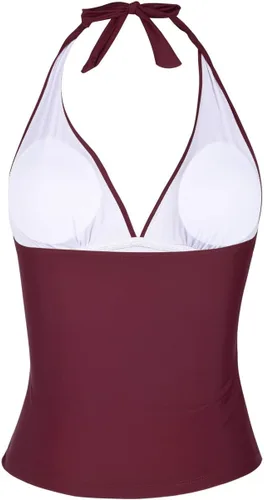 Vista 4 de Hilor - Parte superior de tankini para natación, con cuello profundo en V y halter, drapeado, para mujer