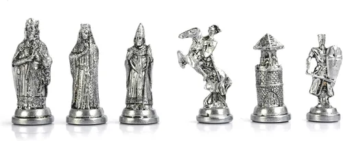 Vista 6 de Juego de ajedrez de metal otomano vs bizantino para adultos, piezas hechas a mano y diseño de mosaico, tablero de ajedrez de madera, tamaño King