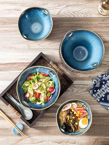 Vista 6 de Henten Home Juego de 2 cuencos de ramen de 20 onzas, cuencos de cerámica japoneses para fideos, cuencos profundos de porcelana con palillos