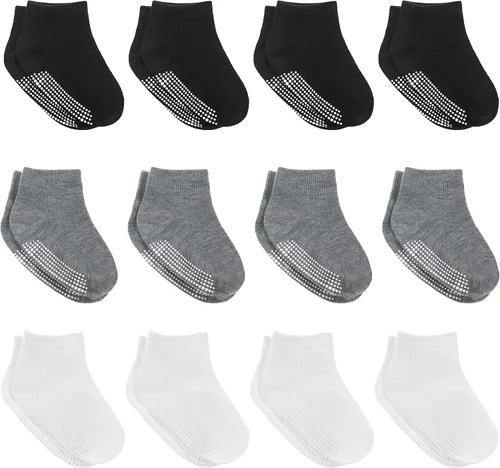 Vista 8 de Debra Weitzner Toddler Socks With Grips - 12 Pairs Crew Cotton Grip Socks for Baby Boys Girls Infant's and Kids 6-M - 7 years