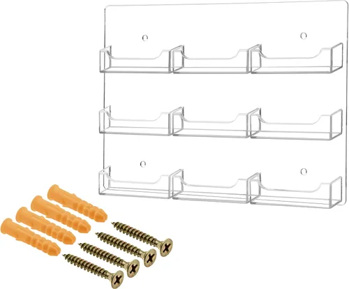Vista 8 de Soporte para tarjetas de visita de pared, 2 ranuras, acrílico transparente, multibolsillo con hardware, tarjeta de regalo o tarjetas de citas