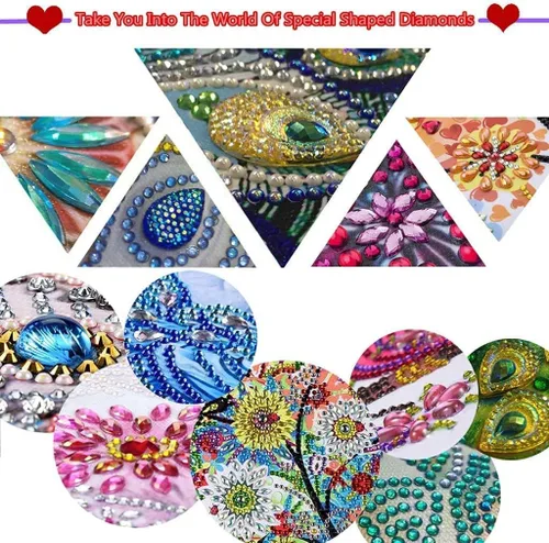 Vista 6 de LUSandy Kit de pintura de diamantes de mandala colorido 5D para adultos, taladro parcial, pintura de diamantes de mandala luminosa
