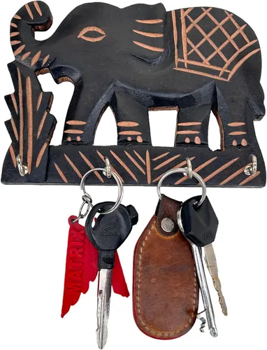 Vista 6 de Llavero de madera – Organizador decorativo para llaves de elefante montado en la pared con 6 ganchos – Estante para llaves para cocina, Ofiice