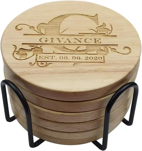 Vista 10 de Posavasos de madera personalizados para bebidas, grabado personalizado, monograma, grandes regalos para familiares, amigos o para ti mismo