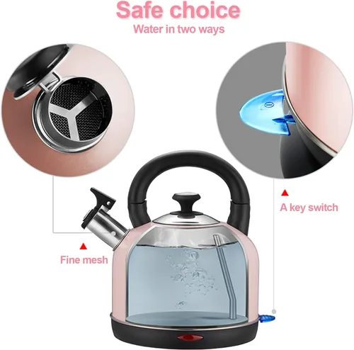 Vista 7 de Caldera de temperatura eléctrica, de acero inoxidable de 2 litros, con termómetro para té y café, 1200 W, apagado automático, protección contra