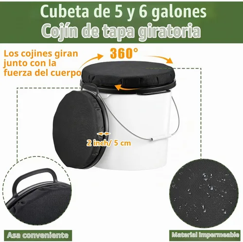 Vista 3 de Paquete de 2 tapas de asiento de cubo de 5 galones, cojines giratorios 360 Negro