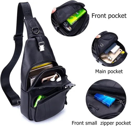 Vista 5 de BULLCAPTAIN Bolso bandolera de cuero genuino para hombre, estilo casual, multiusos, mochila de hombro, mochila de viaje para senderismo