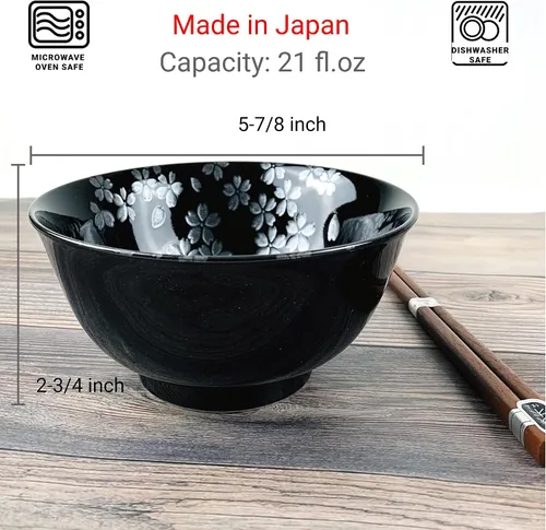 Vista 2 de JapanBargain 4689 - Juego de 2 cuencos y palillos de porcelana japonesa, cuencos de arroz y tazones de sopa, caja de regalo, fabricado en Japón