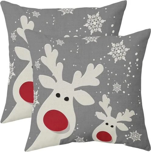 Vista 8 de Juego de 2 fundas de almohada lumbar de Navidad negras de 12 x 20 pulgadas, diseño rústico de copos de nieve de ciervos de Navidad, almohadas