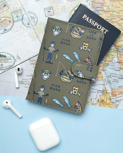 Vista 3 de Life is Good Travel Passport Cover - Anti-Theft Passport Holder Wallet with Interior Card Slots with Magnetic Snap Closure, Gone Fishing