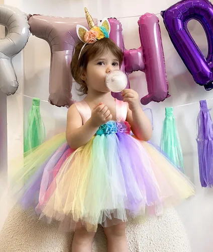 Vista 5 de Baby Girl CostumeToddler Girls Tulle Dress Pink Tutu Skirt Princess Birthday Sundress with Headband