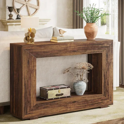 Vista 5 de Tribesigns - Mesa consola de granja, mesa de entrada de 47 pulgadas con almacenamiento, mesa decorativa de pasillo con estilo industrial para sala