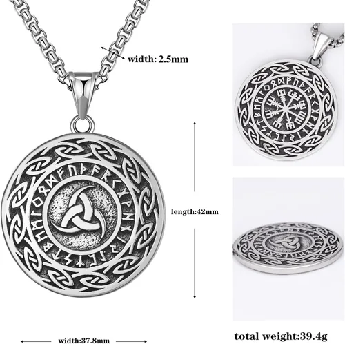Vista 5 de Collar de lobo vikingo para hombre, acero inoxidable 316L, dije de cabeza de lobo nórdico, regalo para papá y novios (cadena de 24 pulgadas), Acero