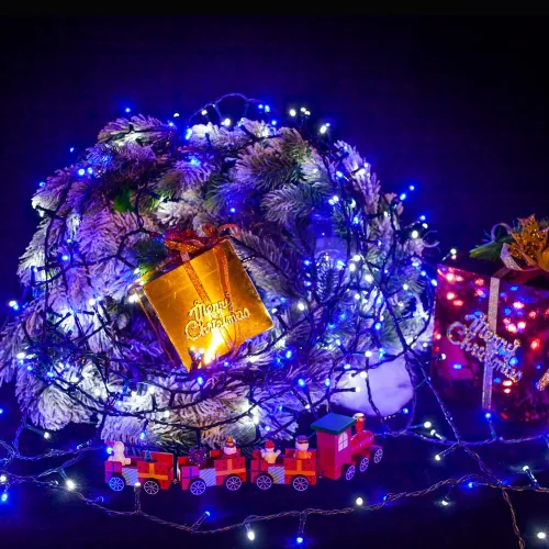 Vista 6 de WISD - Cadena de luces de Navidad al aire libre 200 LED 13m luces de hadas centelleantes para interiores, enchufables para decoración de árbol