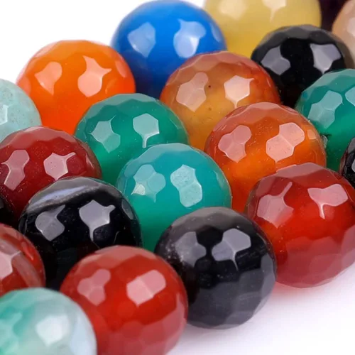 Vista 2 de Cuentas sueltas, gemas de ágata redondas facetadas naturales para realizar joyería a mano en grandes cantidades, bricolaje. Una tira: 15 pulgadas