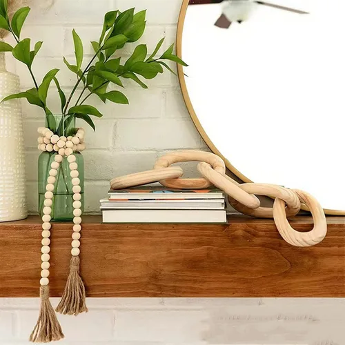 Vista 4 de Juego de guirnalda de eslabones de madera y guirnalda de cuentas, cadena de madera decorativa tallada a mano, decoración del hogar, granja