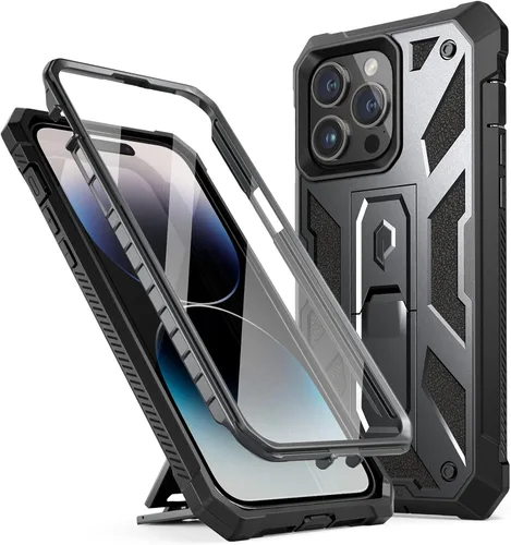 Vista 9 de Poetic Funda compatible con iPhone 14 Pro Max, funda Spartan para iPhone 14 Pro Max, textura de cuero resistente a prueba de golpes, con protector