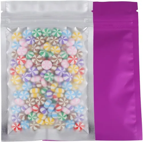 Vista 11 de 100 bolsas de sellado con cremallera resellables de papel metálico de color transparente esmerilado para ventana (negro, soporte 2 onzas)