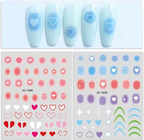 Vista 5 de Adhesivo holográfico 3D de estilo simple, diseño de estrellas y líneas de corazón de amor, para mujeres y niñas, decoración de dijes de manicura