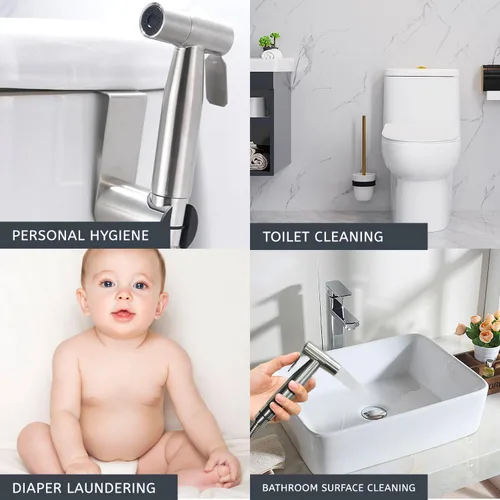 Vista 5 de Rociador para bidé – Spray de chorro manual para inodoro, presión de agua ajustable para ducha musulmana, fácil de instalar - Acero inoxidable